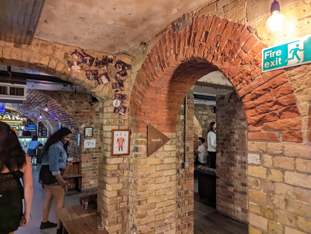 The bar space at the Wombat’s Hostel in London.