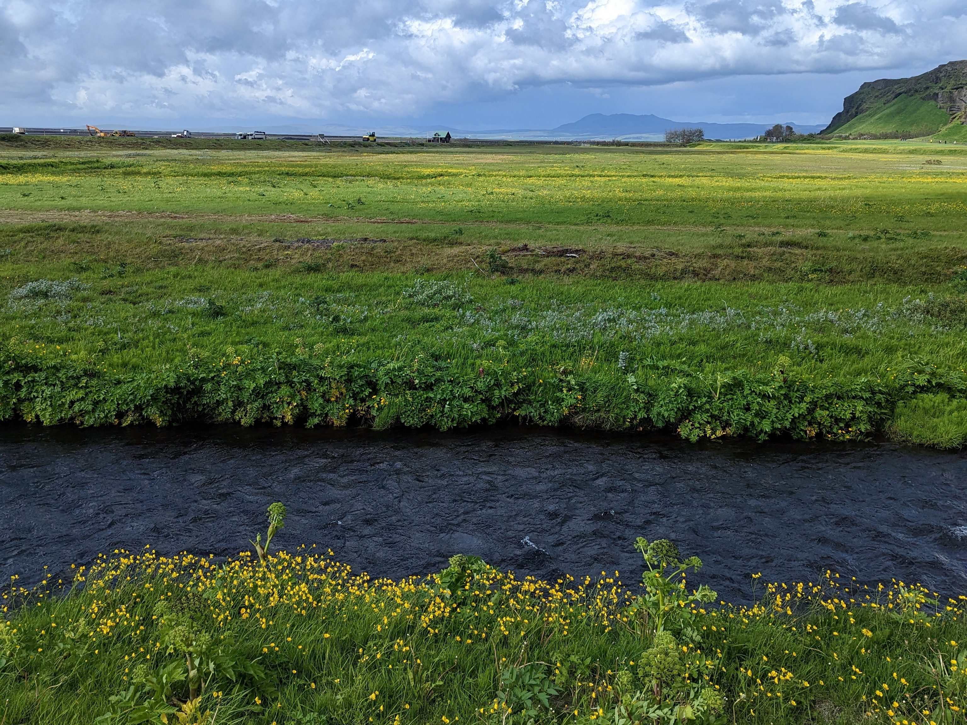 Small stream from Seljalandsfoss in Iceland on a sunny day