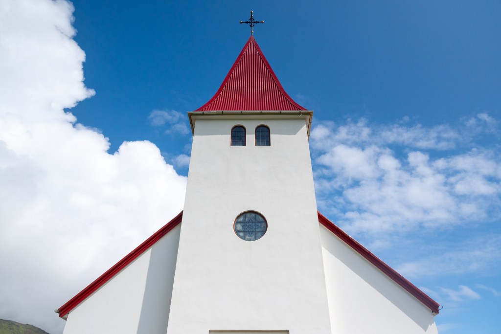 Close up of Reyniskirkja Church in Vik, Iceland
